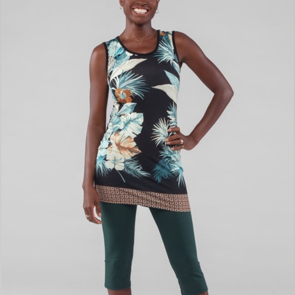 29. Kollontai Made in Canada Tropical Vacation Long Top Tunic Sleeveless